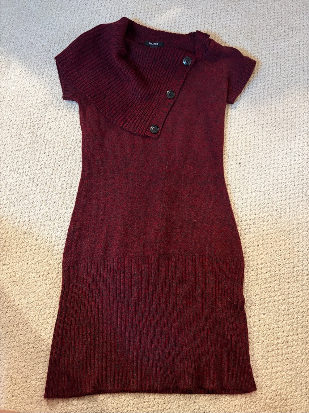 Talbots Women's Burgundy Button-Trim Knit Turtleneck Dress